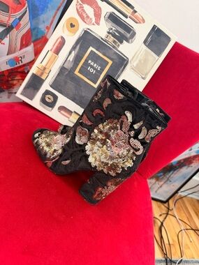 Aldo Black Sequin Floral Ankle Boots